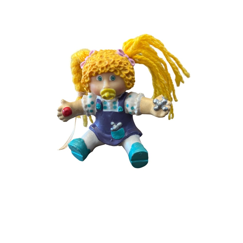 Vintage Cabbage Patch Kids Mini PVC Figure Blonde Yarn Hair Purple Jumper 1980s